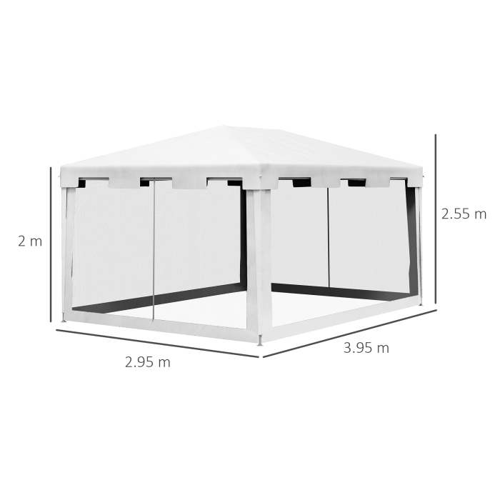  Foisor 4x3 m cu Plasa de Tantari si 2 Intrari, Foisor de Gradina din Metal si PE, Alb si Negru [3]