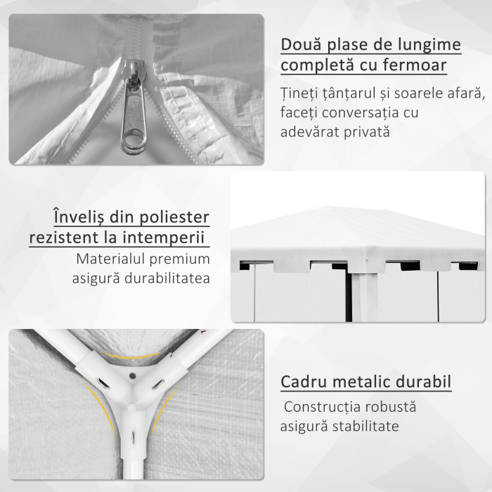  Foisor 4x3 m cu Plasa de Tantari si 2 Intrari, Foisor de Gradina din Metal si PE, Alb si Negru [5]