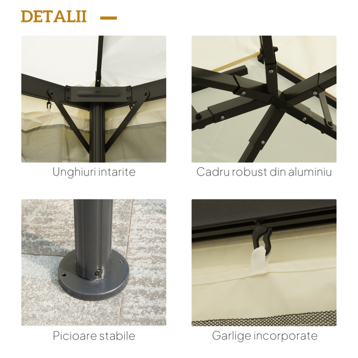 Foisor  cu Acoperis dublu, Plasa de tantari, Perdele laterale, culoare crema alba 3x4m [6]