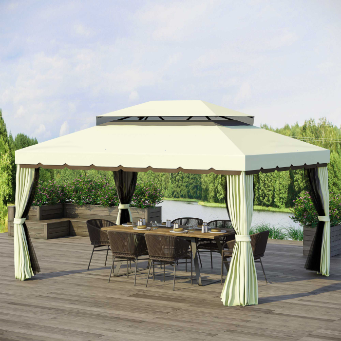 Foisor  cu Acoperis dublu, Plasa de tantari, Perdele laterale, culoare crema alba 3x4m [2]