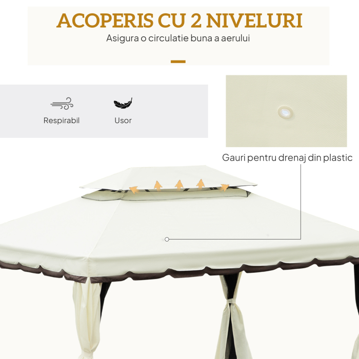 Foisor  cu Acoperis dublu, Plasa de tantari, Perdele laterale, culoare crema alba 3x4m [4]