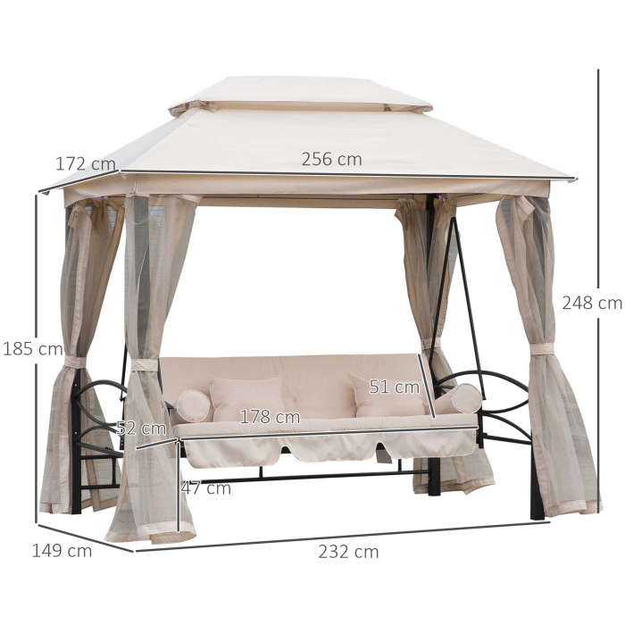  Foisor cu Canapea cu 3 locuri si plasa de tantari, 256x172x248cm Culoare Bej [3]