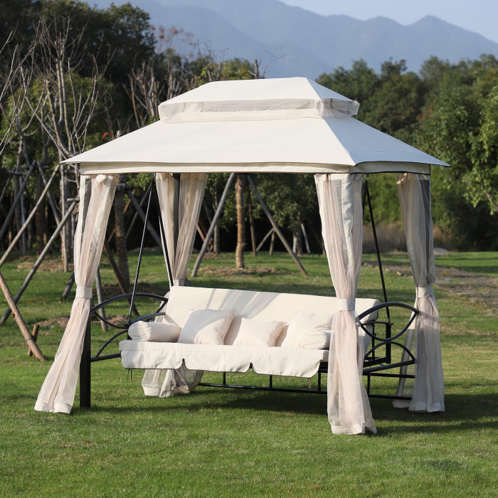  Foisor cu Canapea cu 3 locuri si plasa de tantari, 256x172x248cm Culoare Bej [2]