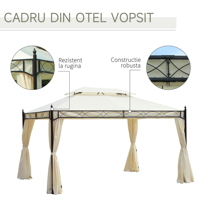  Foisor cu Dublu Acoperis si 4 Prelate Laterale, Crem, 3x4m [5]