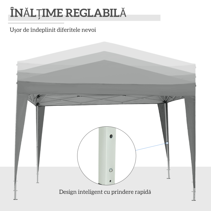  Foisor de Exterior 3x3 m Pliabil cu 4 Panouri Laterale, din Otel si Material Oxford, Gri Deschis [9]