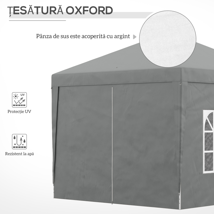  Foisor de Exterior 3x3 m Pliabil cu 4 Panouri Laterale, din Otel si Material Oxford, Gri Deschis [6]