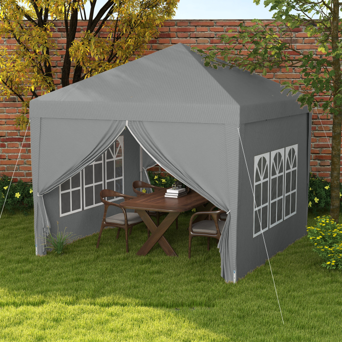  Foisor de Exterior 3x3 m Pliabil cu 4 Panouri Laterale, din Otel si Material Oxford, Gri Deschis [2]