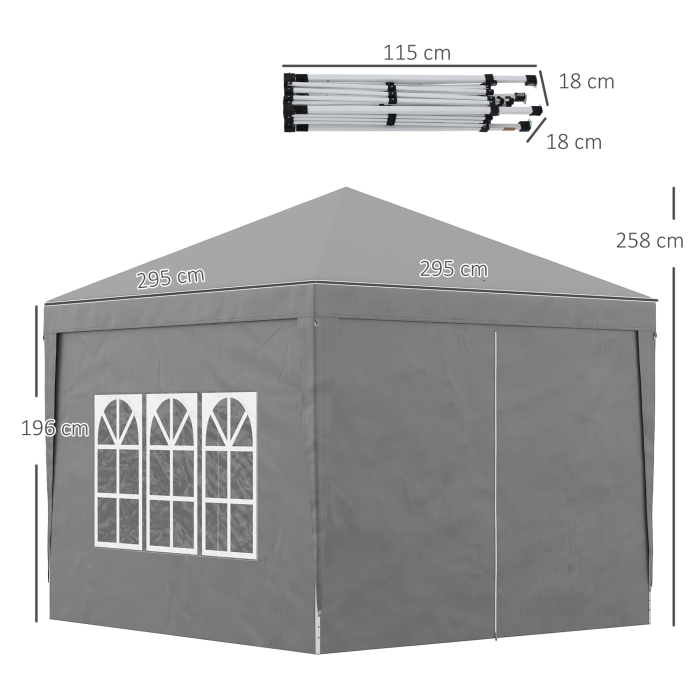  Foisor de Exterior 3x3 m Pliabil cu 4 Panouri Laterale, din Otel si Material Oxford, Gri Deschis [3]