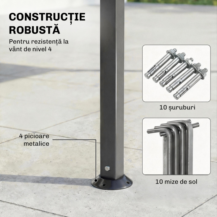  Foisor de Gradina 3.2x3.2 m cu Acoperis Extensibil, Foisor de Exterior cu Acoperis Dublu Ventilat, Gauri de Drenaj, Cadru Metalic, pentru Gradina, Balcon, Petreceri, Terasa, UV30+, Gri inchis [7]