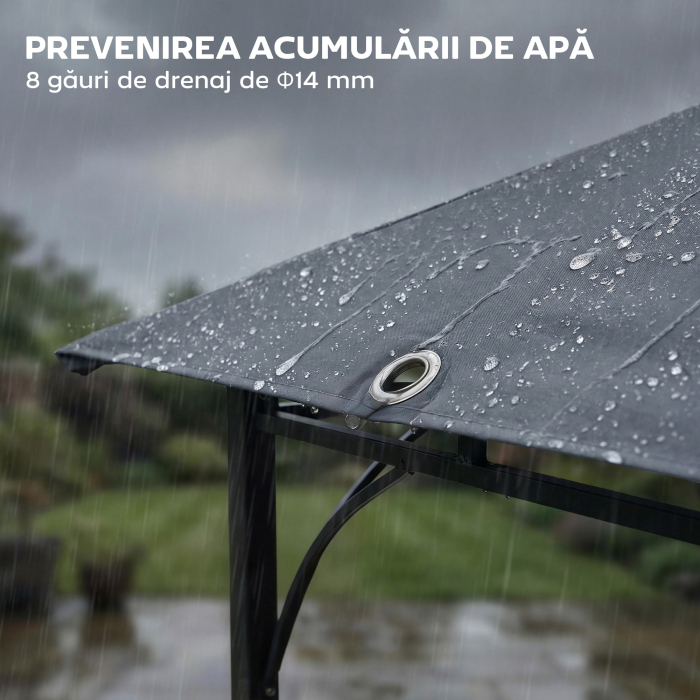  Foisor de Gradina 3.2x3.2 m cu Acoperis Extensibil, Foisor de Exterior cu Acoperis Dublu Ventilat, Gauri de Drenaj, Cadru Metalic, pentru Gradina, Balcon, Petreceri, Terasa, UV30+, Gri inchis [8]