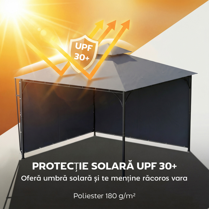  Foisor de Gradina 3.2x3.2 m cu Acoperis Extensibil, Foisor de Exterior cu Acoperis Dublu Ventilat, Gauri de Drenaj, Cadru Metalic, pentru Gradina, Balcon, Petreceri, Terasa, UV30+, Gri inchis [6]