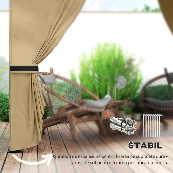  Foisor de Gradina 3.4x3.4m cu Pereti, Protectie UV si Acoperis pe 2 Niveluri, Bej [7]