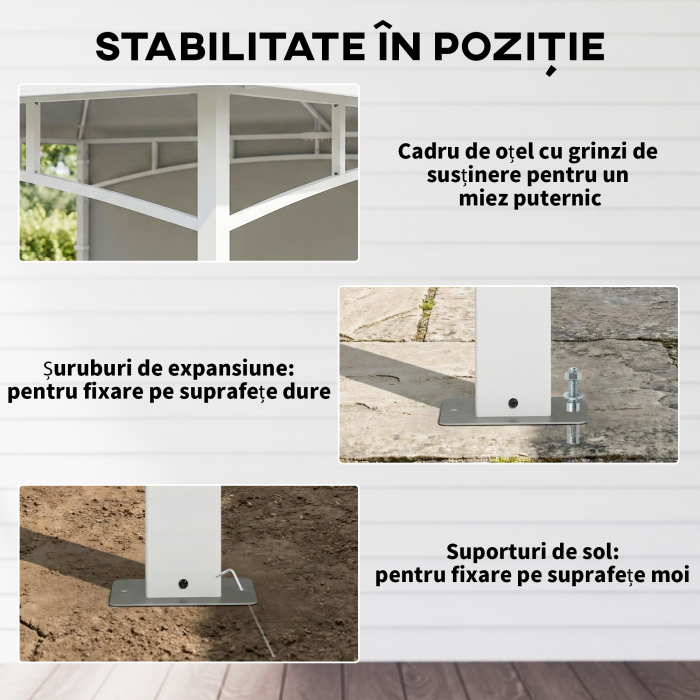  Foisor de Gradina 3x3 m cu Corturi, Buzunare pentru Depozitare si Carlig la Tavan, Foisor din Metal cu Acoperis Dublu, Orificii de Drenaj, UV30+, Crem [6]