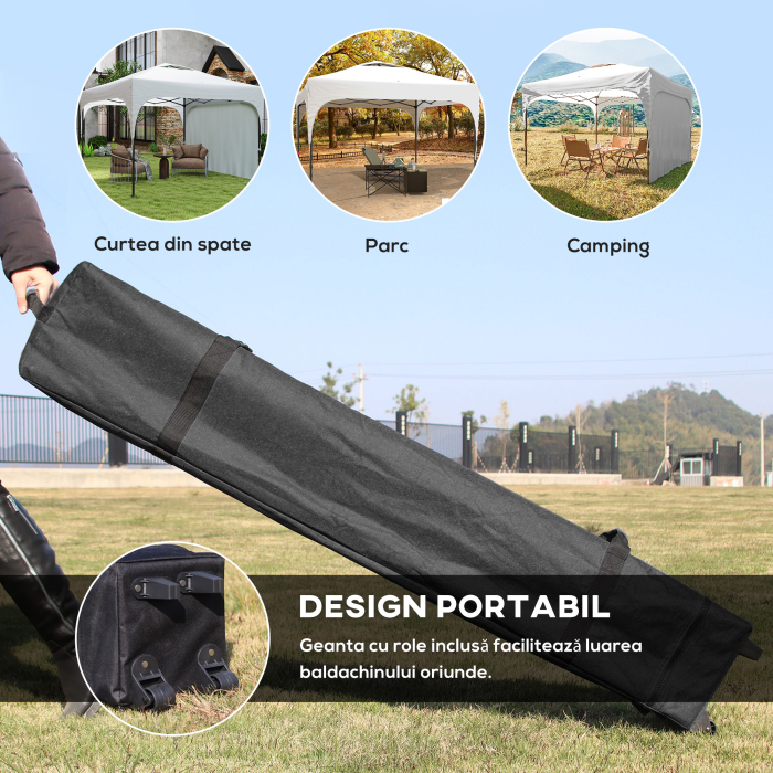  Foisor de Gradina 3x3 m Inaltime Reglabila pe 3 Niveluri, Foisor Pliabil din Poliester si Otel, Alb [6]