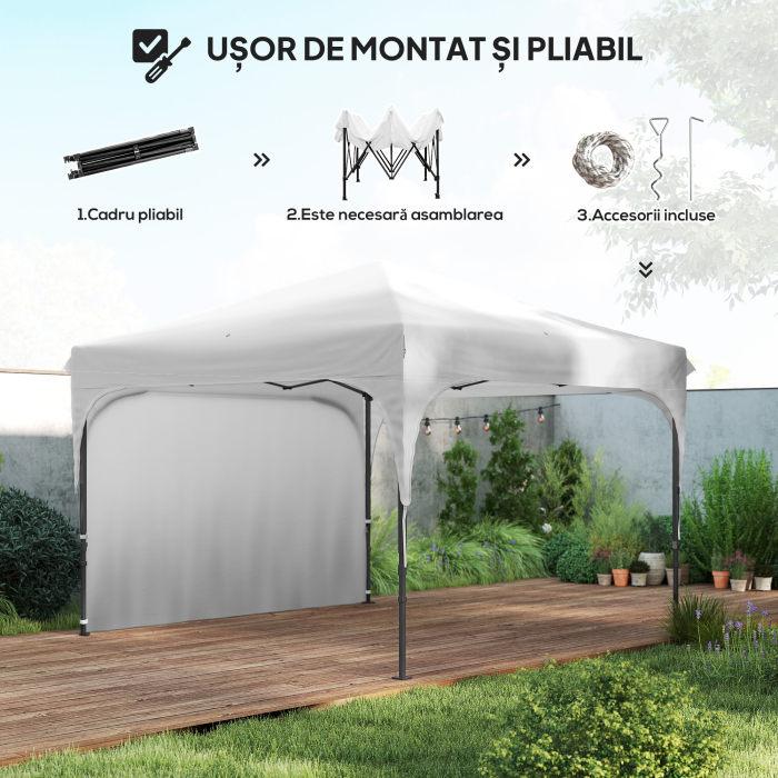  Foisor de Gradina 3x3 m Inaltime Reglabila pe 3 Niveluri, Foisor Pliabil din Poliester si Otel, Alb [5]