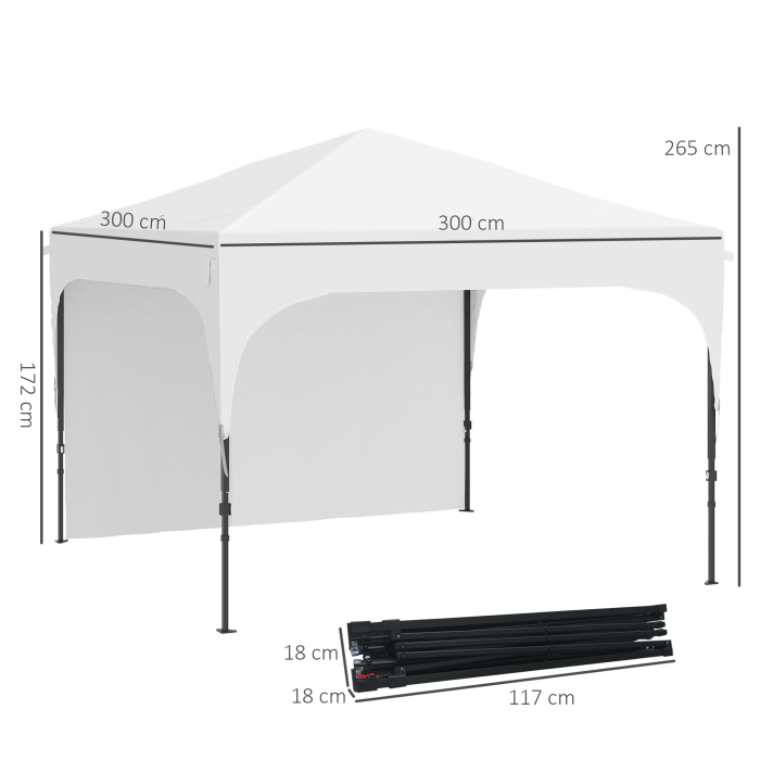  Foisor de Gradina 3x3 m Inaltime Reglabila pe 3 Niveluri, Foisor Pliabil din Poliester si Otel, Alb [3]