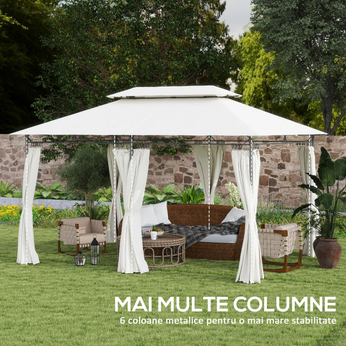  Foisor de Gradina 3x4 m cu Perdele Detasabile, Acoperis Dublu si Structura din Metal, Crem [5]
