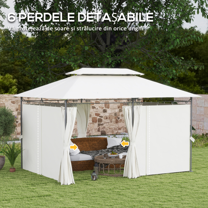  Foisor de Gradina 3x4 m cu Perdele Detasabile, Acoperis Dublu si Structura din Metal, Crem [6]