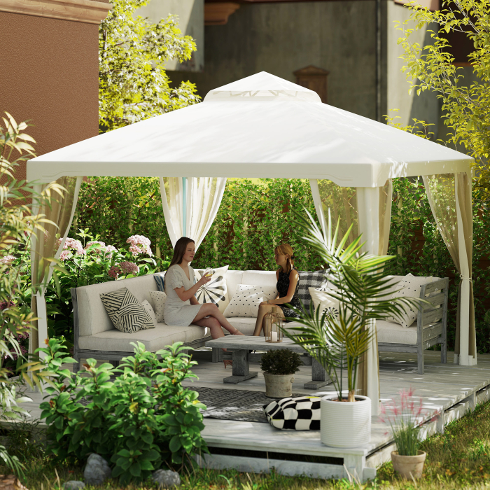  Foisor de Gradina cu Acoperis Dublu Plasa Tantari Pereti Laterali Bej, 294x294x265cm [2]