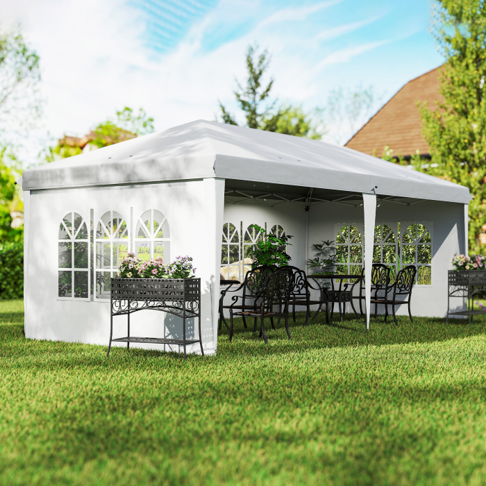 Foisor de gradina  cu ferestre, inaltime reglabila cu pereti detasabili, 585x295x270cm alb [2]