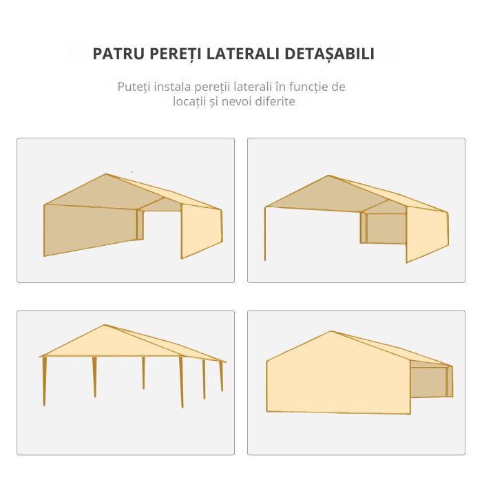  Foisor de Gradina cu Pereti Laterali Demontabili, 4 Ferestre si 12 Orificii de Drenaj, 5.85x2.95x2.55 m, Alb [7]