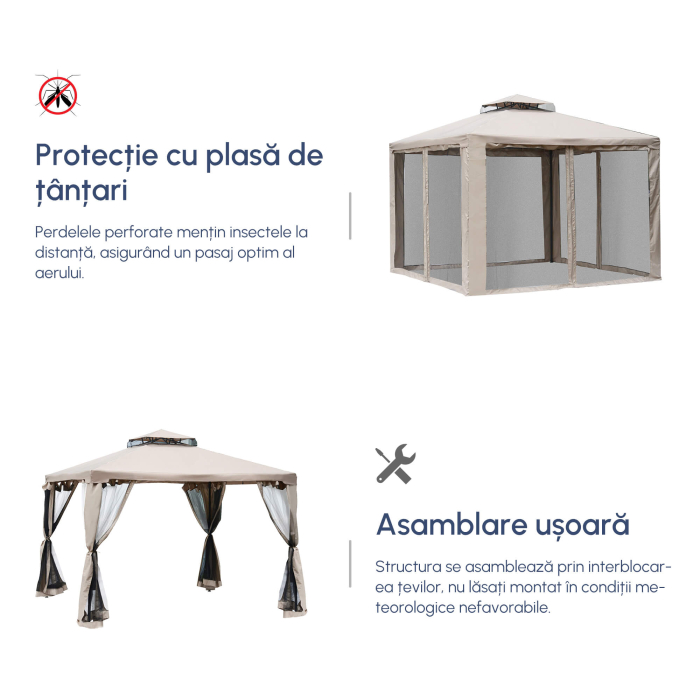  Foisor de Gradina cu Plasa de Tantari din Metal si Poliester 294x294cm [7]