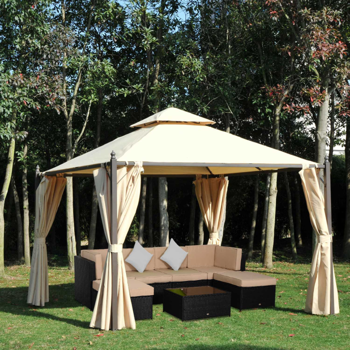  Foisor de Gradina Impermeabil 3 x 3m cu 4 Panouri Laterale Bej [2]