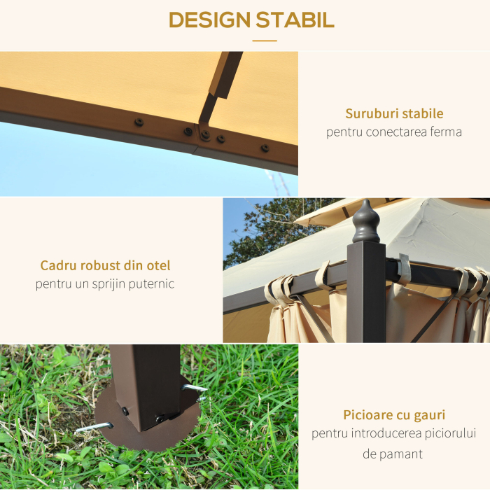  Foisor de Gradina Impermeabil 3 x 3m cu 4 Panouri Laterale Bej [6]