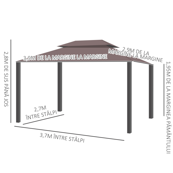  Foisor de Gradina pliabil cu Plasa de tantari si Acoperis dublu, 3x4m Cafeniu [4]