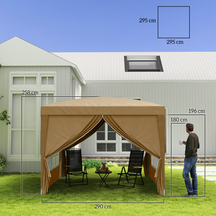 Foisor de gradina pliabil  din otel si tesatura Oxford cu funii si cuie incluse, 2,95x2,95x2,58 m, alb [3]