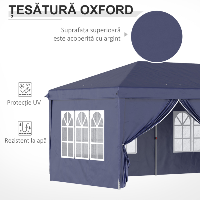 Foisor de gradina pliabil pentru exterior cu 6 panouri laterale, 585x295cm albastru [6]