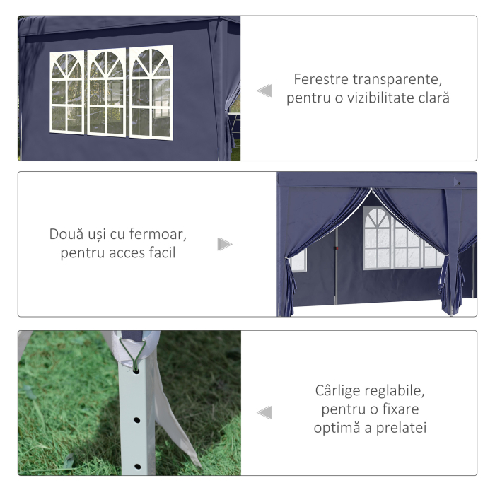  Foisor de gradina pliabil pentru exterior cu 6 panouri laterale, 585x295cm albastru [7]