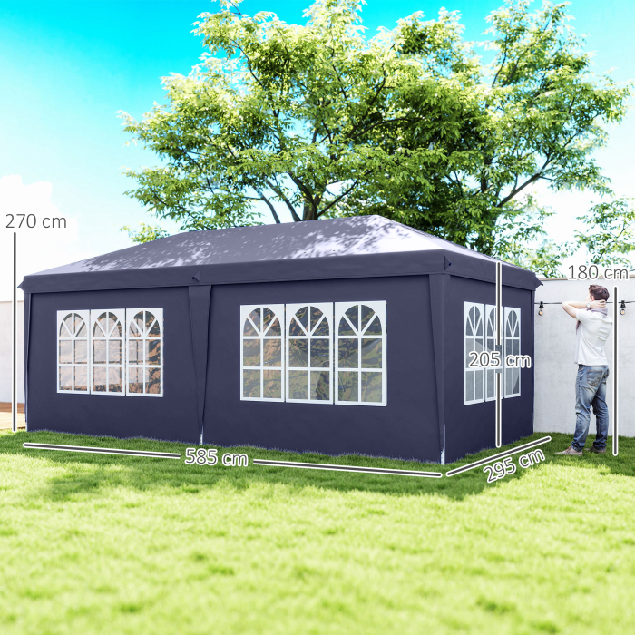  Foisor de gradina pliabil pentru exterior cu 6 panouri laterale, 585x295cm albastru [3]