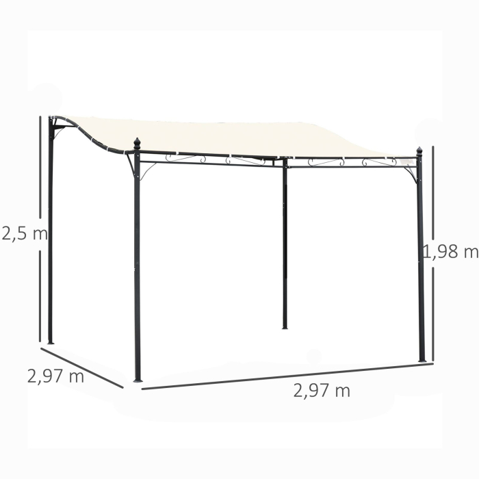  Foisor Perdea Parasolara Cu Prelata in Poliester Impermeabila, Crem, Cadru Gri, 297x297cm [3]