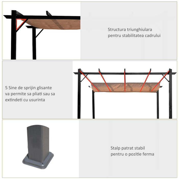  Foisor Pergola de Gradina 3X4m Prelata Culisanta in Poliester Impermeabil si Schelet in Aluminiu [6]