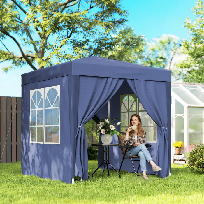  Foisor Pliabil 2x2 m con 4 Pereti Detasabili, Foisor de Gradina cu Sac pentru Transport din Poliester si Otel, Albastru [2]