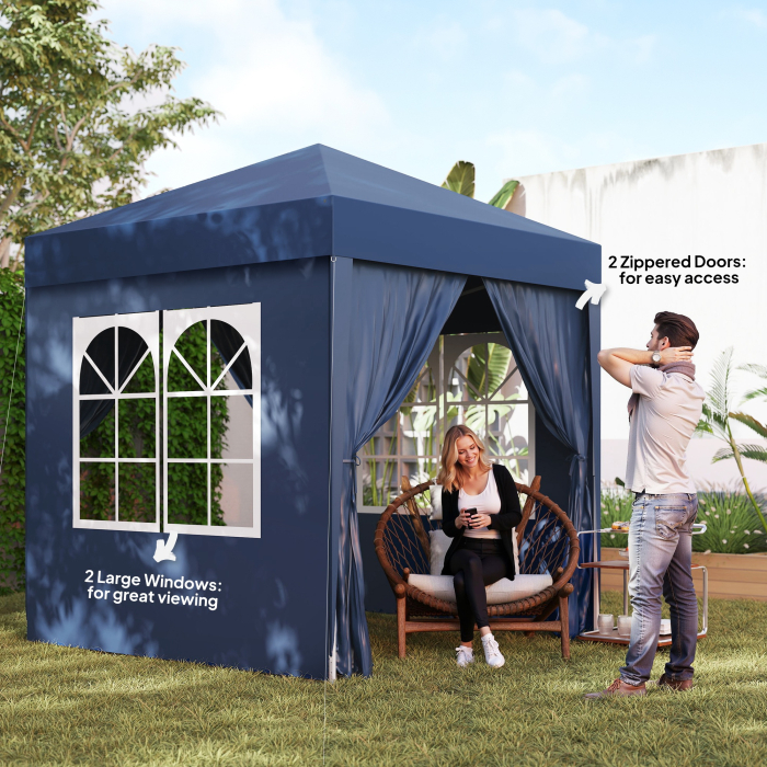  Foisor Pliabil 2x2 m con 4 Pereti Detasabili, Foisor de Gradina cu Sac pentru Transport din Poliester si Otel, Albastru [7]