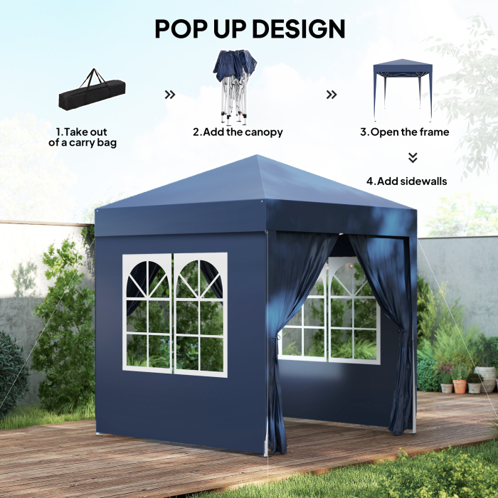  Foisor Pliabil 2x2 m con 4 Pereti Detasabili, Foisor de Gradina cu Sac pentru Transport din Poliester si Otel, Albastru [4]