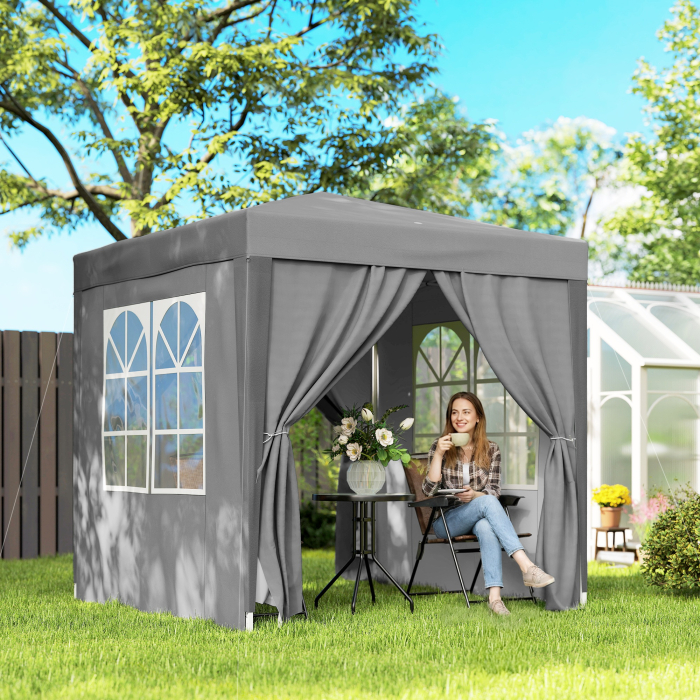  Foisor Pliabil 2x2 m Pop-Up cu 2 Usi, 2 Ferestre, 4 Pereti Detasabili, Foisor de Exterior cu Geanta de Transport din Otel si tesatura Oxford, pentru Gradina, Petreceri, Camping, Gri [2]