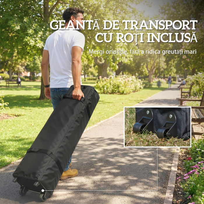  Foisor Pliabil 3x6m Pop-Up cu 6 Pereti Laterali, Foisor de Gradina Reglabil pe inaltime cu Saci de Nisip, Geanta cu Roti, UV50+ pentru Exterior, Gri inchis [9]