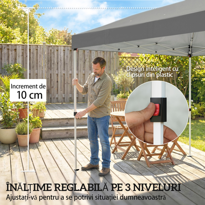  Foisor Pliabil 3x6m Pop-Up cu 6 Pereti Laterali, Foisor de Gradina Reglabil pe inaltime cu Saci de Nisip, Geanta cu Roti, UV50+ pentru Exterior, Gri inchis [5]
