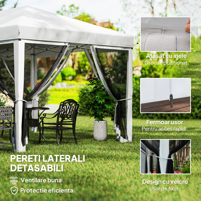  Foisor Pliabil cu 6 Perdele Plasa de Tantari, Foisor de Gradina cu Structura din Otel, 585x295x270cm, Alb Crem [6]