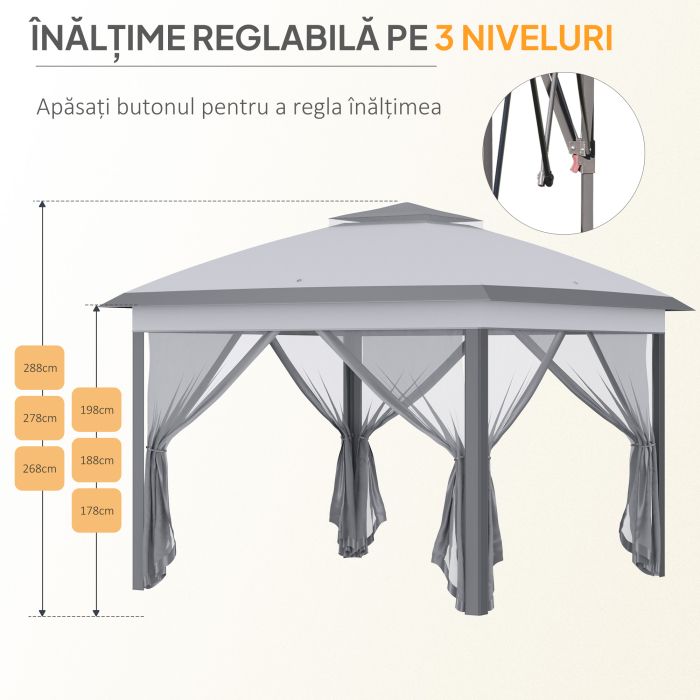  Foisor Pliabil cu Plasa de tantari, Baldachin Dublu, inaltime Reglabila si Geanta, 330x330x288 cm, Bej [6]