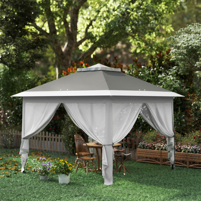  Foisor Pliabil cu Plasa de tantari, Baldachin Dublu, inaltime Reglabila si Geanta, 330x330x288 cm, Bej [8]