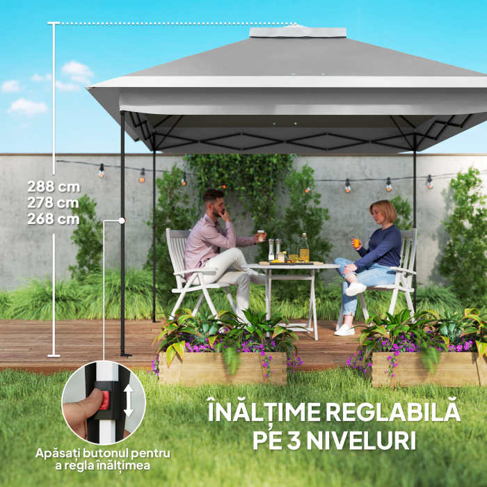  Foisor Pliabil cu Plasa de tantari, Baldachin Dublu, inaltime Reglabila si Geanta, 330x330x288 cm, Bej [6]