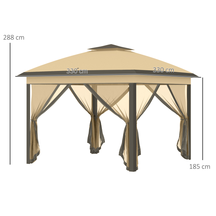  Foisor Pliabil cu Plasa de Tantari, Baldachin Dublu, inaltime Reglabila si Geanta de Transport, 330x330x288 cm, Bej [3]