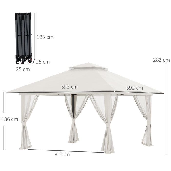 Foisor Pliabil Pop Up 4x4 m cu Inaltime Reglabila pe 3 Nivele, Foisor Exterior cu Plase de tantari, Saci de Nisip, Geanta de Transport, UV50+, pentru Gradina, Camping, Evenimente, Crem [3]