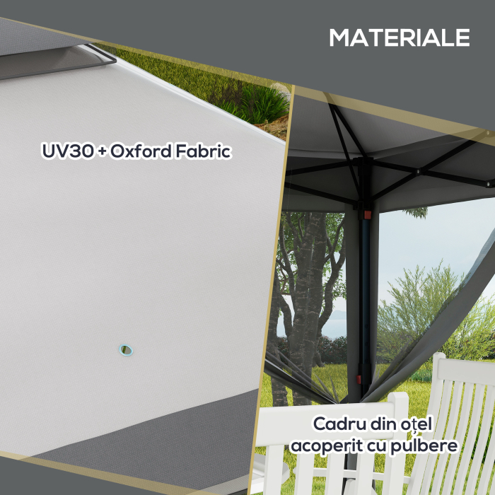  Foisor Pop Up Reglabil in inaltime cu Plasa si Geanta de Transport, 326x326x272 cm, Bej [7]