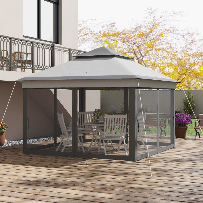  Foisor Pop Up Reglabil in inaltime cu Plasa si Geanta de Transport, 326x326x272 cm, Bej [8]