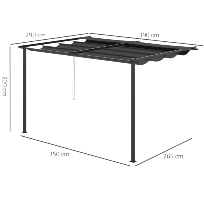  Foisor tip pergola din otel si poliester cu acoperis de protectie culisant, suruburi si carlige incluse, 390x290x220 cm, gri [3]